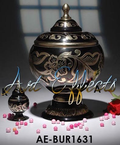 Manufacturers Exporters and Wholesale Suppliers of Floral Black Steel Brass Funeral Cremation Urn Farrukhabad Uttar Pradesh